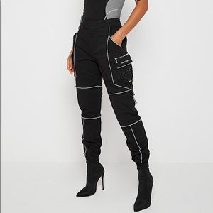 Reflective Piped Cargo Pants - Black UK 8